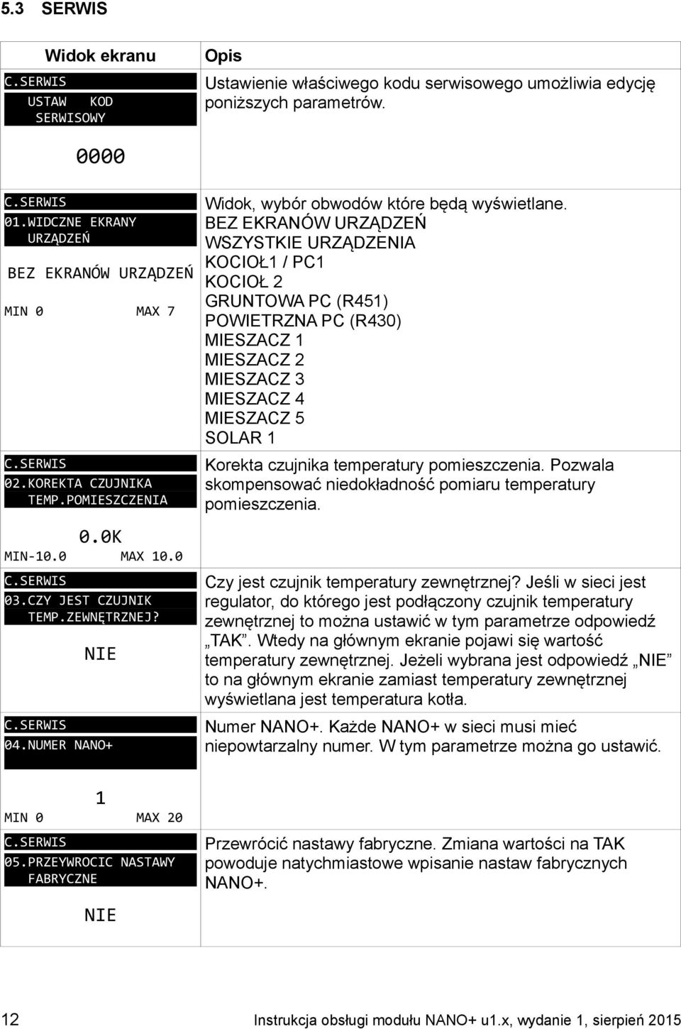 BEZ EKRANÓW URZĄDZEŃ WSZYSTKIE URZĄDZENIA KOCIOŁ1 / PC1 BEZ EKRANÓW URZĄDZEŃ KOCIOŁ 2 GRUNTOWA PC (R451) MIN 0 MAX 7 POWIETRZNA PC (R430) MIESZACZ 1 MIESZACZ 2 MIESZACZ 3 MIESZACZ 4 MIESZACZ 5 SOLAR