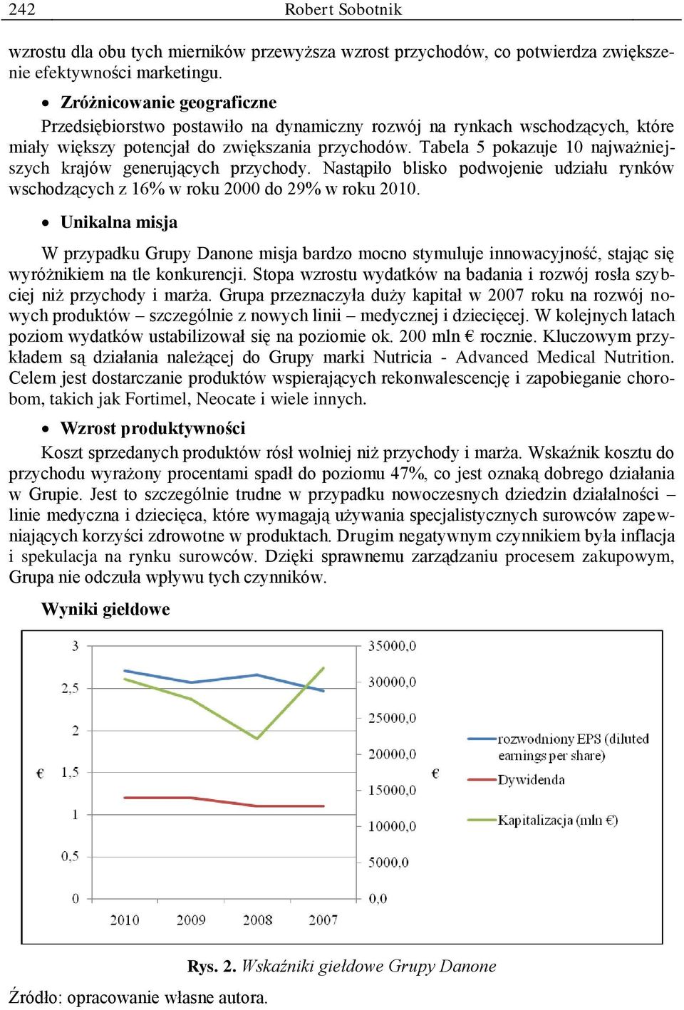 Tabela 5 pokazuje 10 najważniejszych krajów generujących przychody. Nastąpiło blisko podwojenie udziału rynków wschodzących z 16% w roku 2000 do 29% w roku 2010.