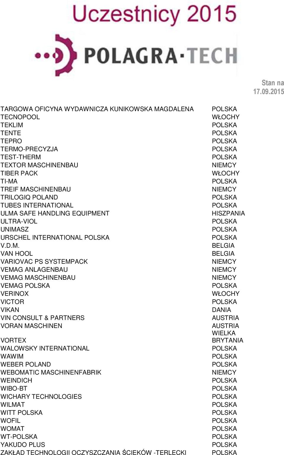 SYSTEMPACK VEMAG ANLAGENBAU VEMAG MASCHINENBAU VEMAG VERINOX VICTOR VIKAN VIN CONSULT & PARTNERS VORAN MASCHINEN VORTEX WALOWSKY INTERNATIONAL WAWIM WEBER