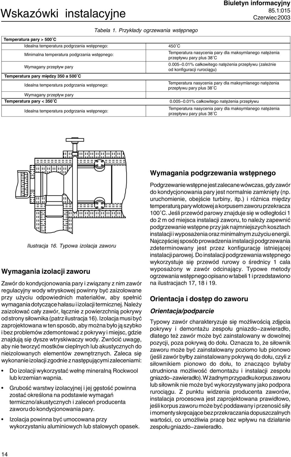 C Idealna temperatura podgrzania wstępnego: Wymagany przepływ pary Temperatura pary < 350 C Idealna temperatura podgrzania wstępnego: 450 C Temperatura nasycenia pary dla maksymlanego natężenia