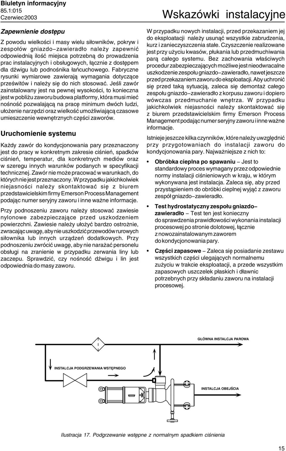 Jeśli zawór zainstalowany jest na pewnej wysokości, to konieczna jest w pobliżu zaworu budowa platformy, która musi mieć nośność pozwalającą na pracę minimum dwóch ludzi, ułożenie narzędzi oraz