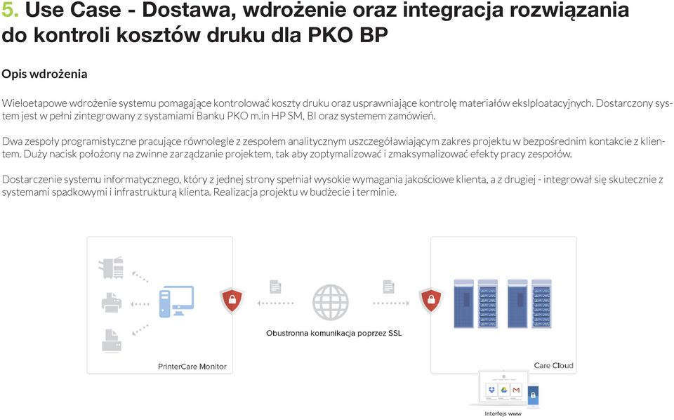 Dwa zespoły programistyczne pracujące równolegle z zespołem analitycznym uszczegóławiającym zakres projektu w bezpośrednim kontakcie z klientem.