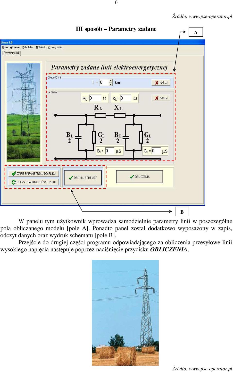 pola obliczanego modelu [pole A].