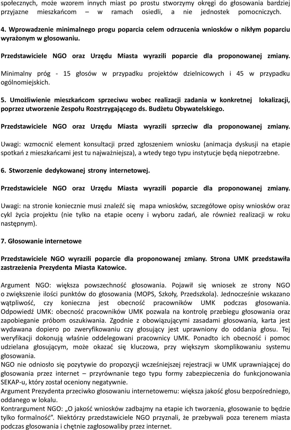 Minimalny próg - 15 głosów w przypadku projektów dzielnicowych i 45 w przypadku ogólnomiejskich. 5.