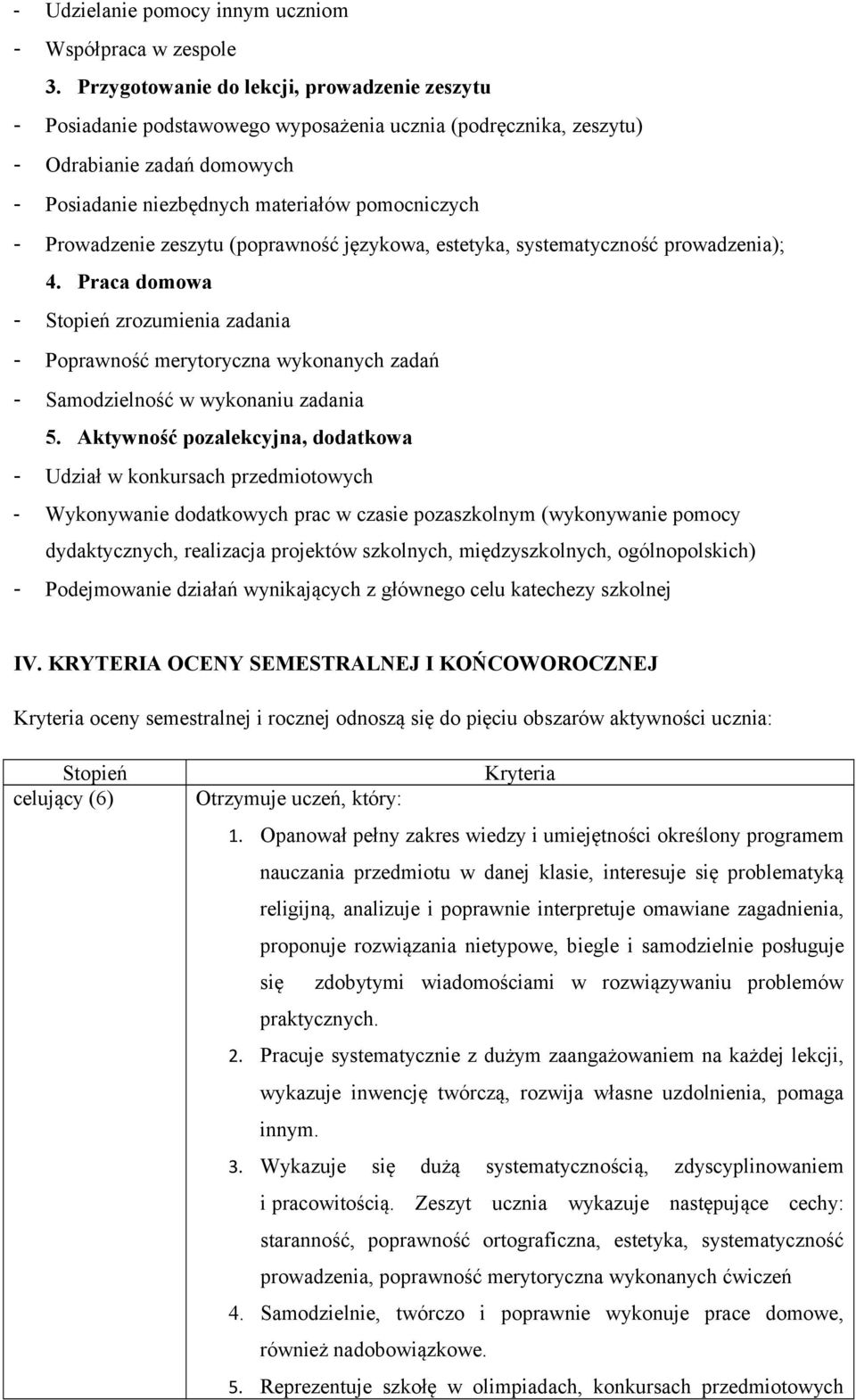 Prowadzenie zeszytu (poprawność językowa, estetyka, systematyczność prowadzenia); 4.