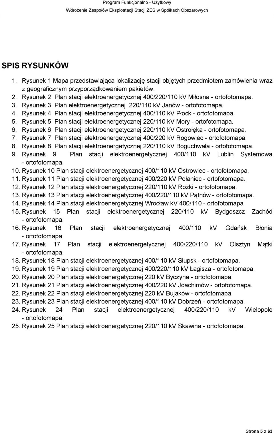 5. Rysunek 5 Plan stacji elektroenergetycznej 220/110 kv Mory - ortofotomapa. 6. Rysunek 6 Plan stacji elektroenergetycznej 220/110 kv Ostrołęka - ortofotomapa. 7.