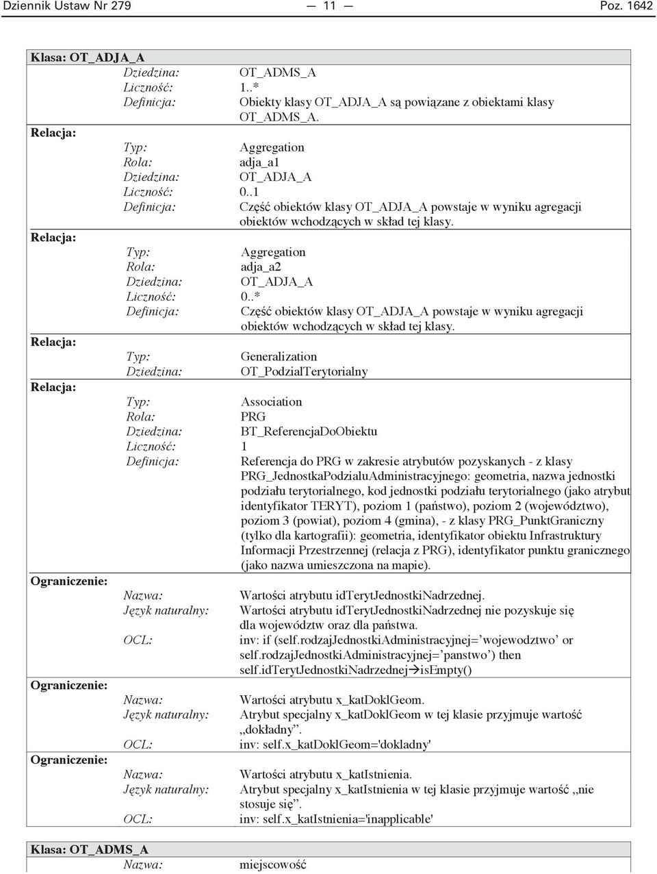 .* Cz obiektów klasy OT_ADJA_A powstaje w wyniku agregacji obiektów wchodz Generalization Dziedzina: OT_PodzialTerytorialny Association PRG Dziedzina: BT_ReferencjaDoObiektu : 1 Referencja do PRG w