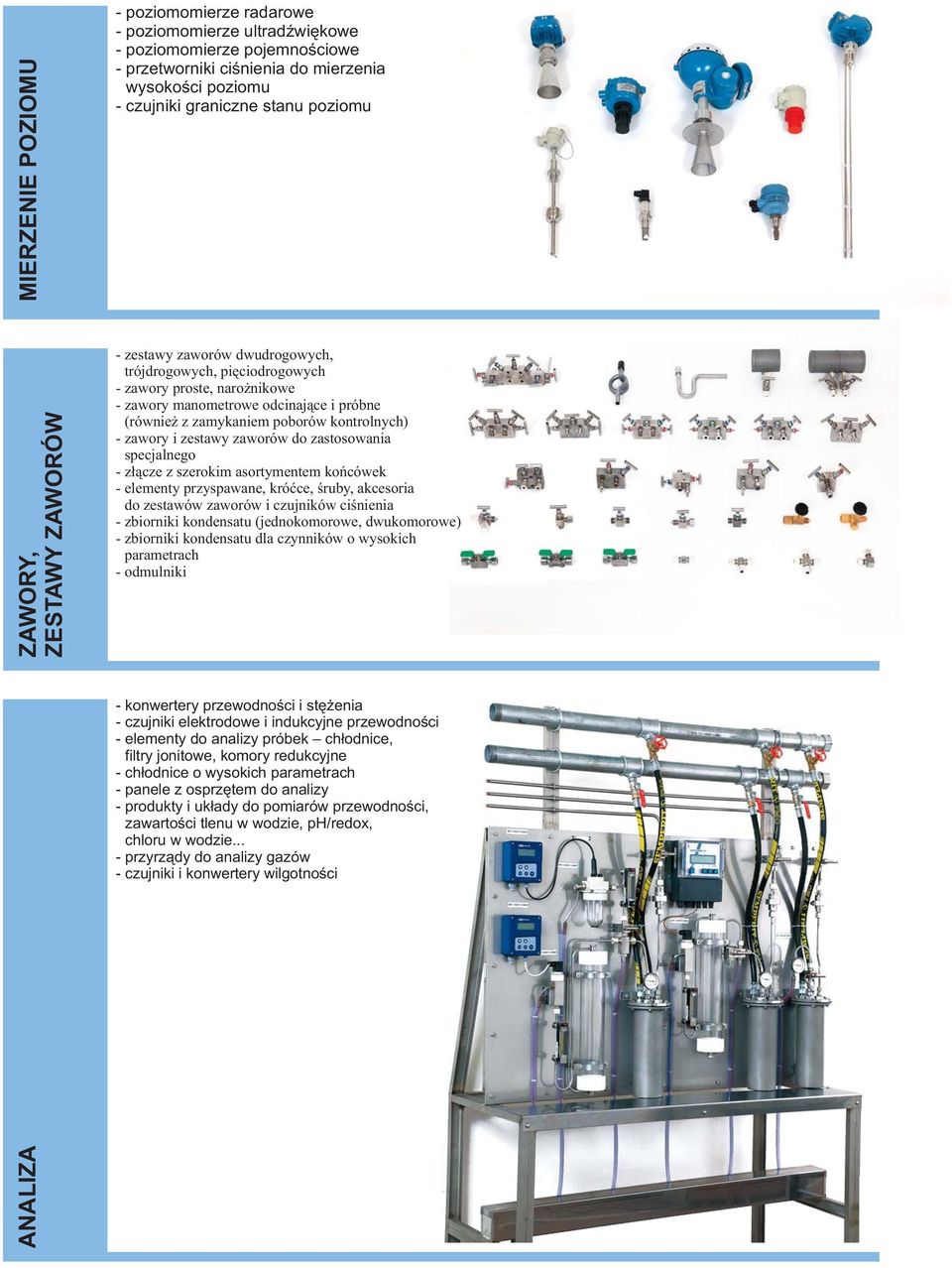 .. przyrządy do analizy gazów czujniki i konwertery wilgotności ANALIZA MIERZENIE POZIOMU poziomomierze radarowe poziomomierze ultradźwiękowe poziomomierze pojemnościowe przetworniki ciśnienia do