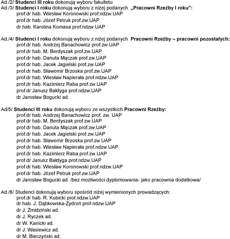 Berdyszak prof.zw.uap prof.dr hab. Danuta Mączak prof.zw.uap prof.dr hab. Jacek Jagielski prof.zw.uap prof.dr hab. Sławomir Brzoska prof.zw.uap prof.dr hab. Wiesław Napierała prof.ndzw.uap prof.dr hab. Kazimierz Raba prof.