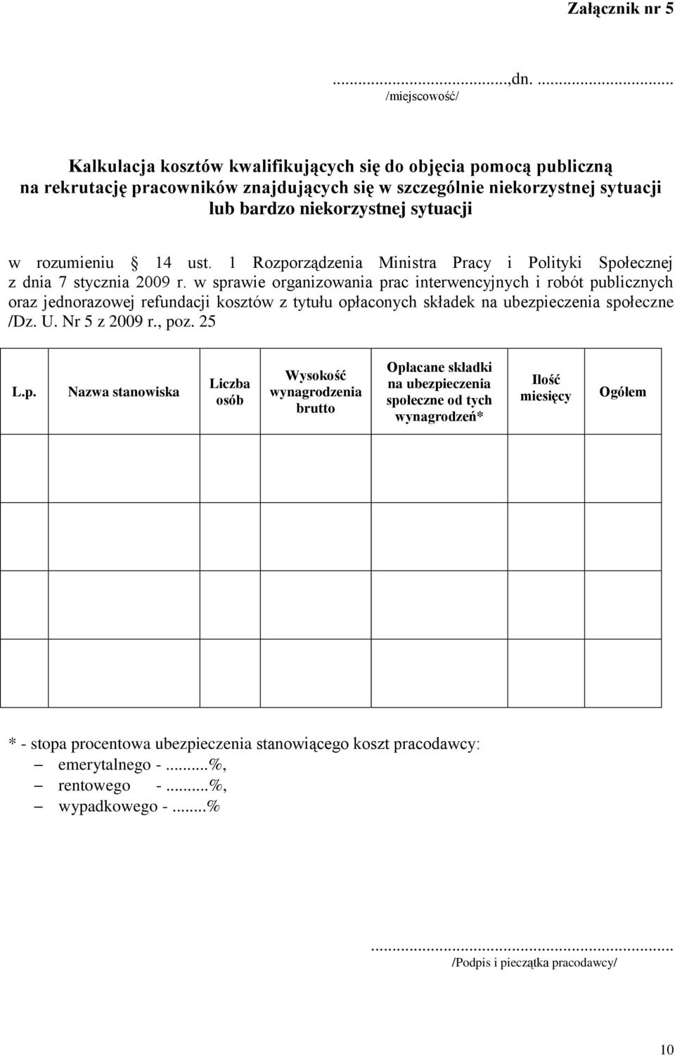 w rozumieniu 14 ust. 1 Rozporządzenia Ministra Pracy i Polityki Społecznej z dnia 7 stycznia 2009 r.