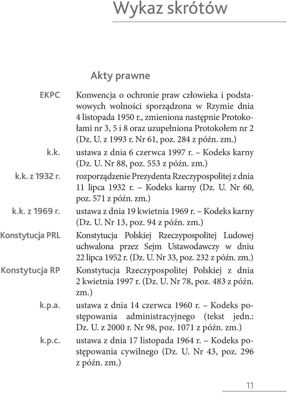 553 z późn. zm.) rozporządzenie Prezydenta Rzeczypospolitej z dnia 11 lipca 1932 r. Kodeks karny (Dz. U. Nr 60, poz. 571 z późn. zm.) ustawa z dnia 19 kwietnia 1969 r. Kodeks karny (Dz. U. Nr 13, poz.