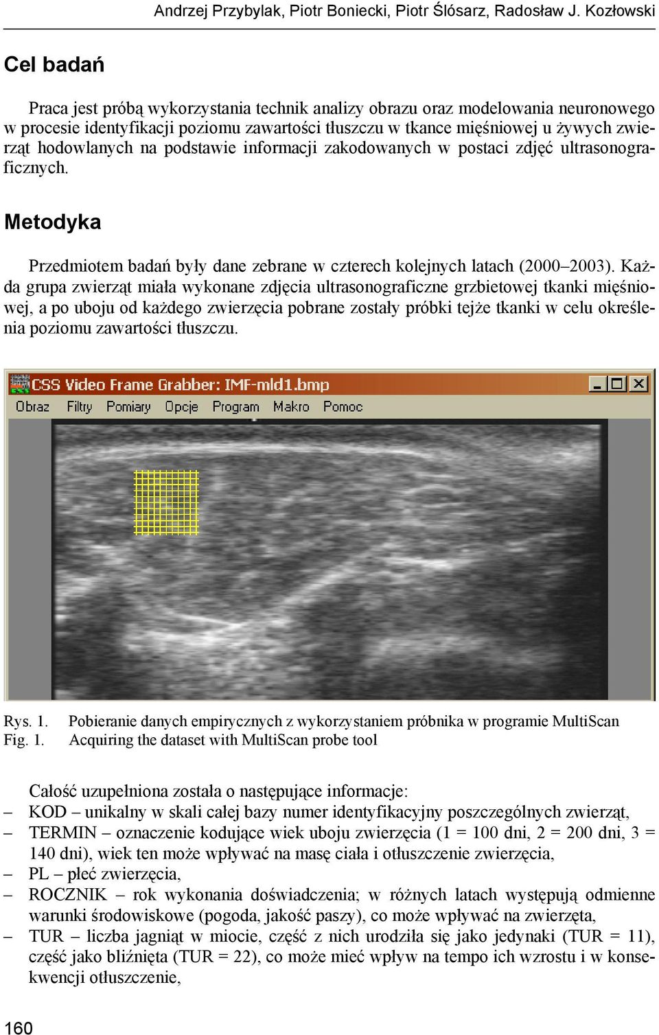 hodowlanych na podstawie informacji zakodowanych w postaci zdjęć ultrasonograficznych. Metodyka Przedmiotem badań były dane zebrane w czterech kolejnych latach (2000 2003).