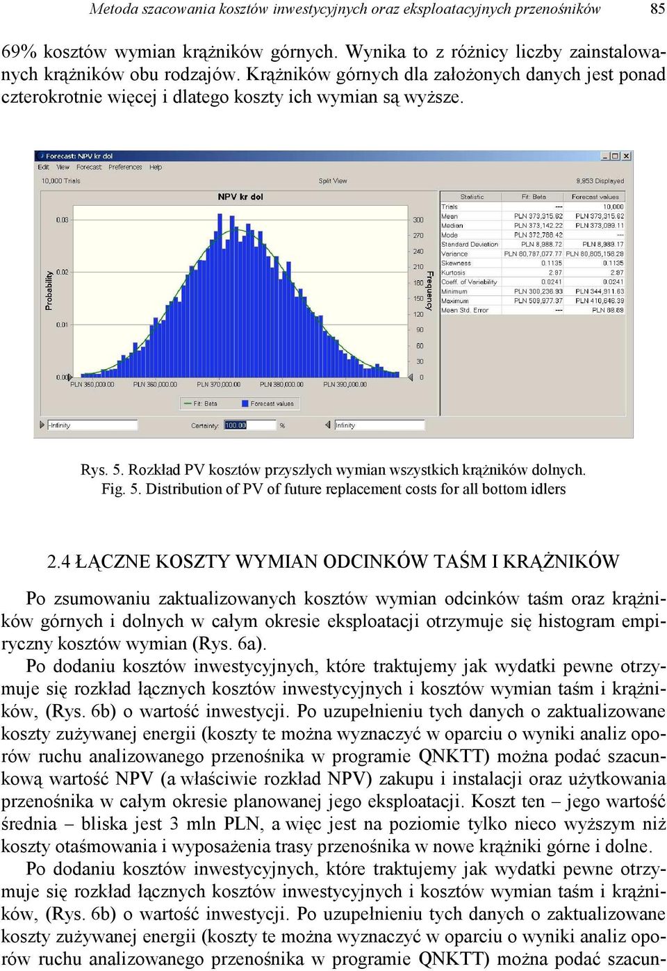 4 ŁĄCZNE KOSZTY WYMIAN ODCINKÓW TAŚM I KRĄśNIKÓW Po zsumowaniu zaktualizowanych kosztów wymian odcinków taśm oraz krąŝników górnych i dolnych w całym okresie eksploatacji otrzymuje się histogram