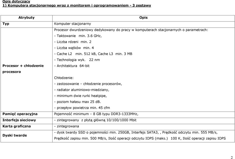 512 kb, Cache L3 min. 3 MB - Technologia wyk.