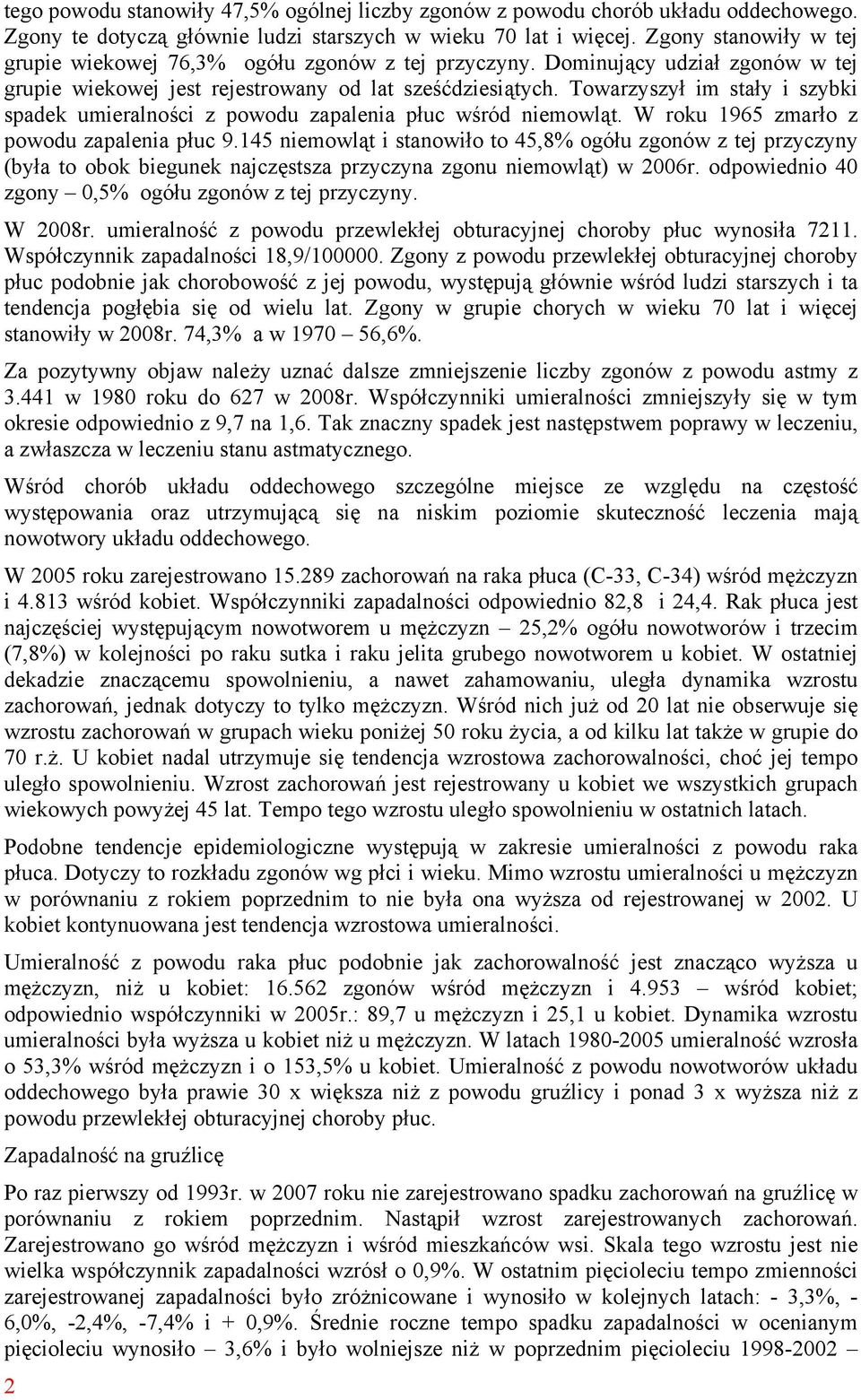 Towarzyszył im stały i szybki spadek umieralności z powodu zapalenia płuc wśród niemowląt. W roku 1965 zmarło z powodu zapalenia płuc 9.