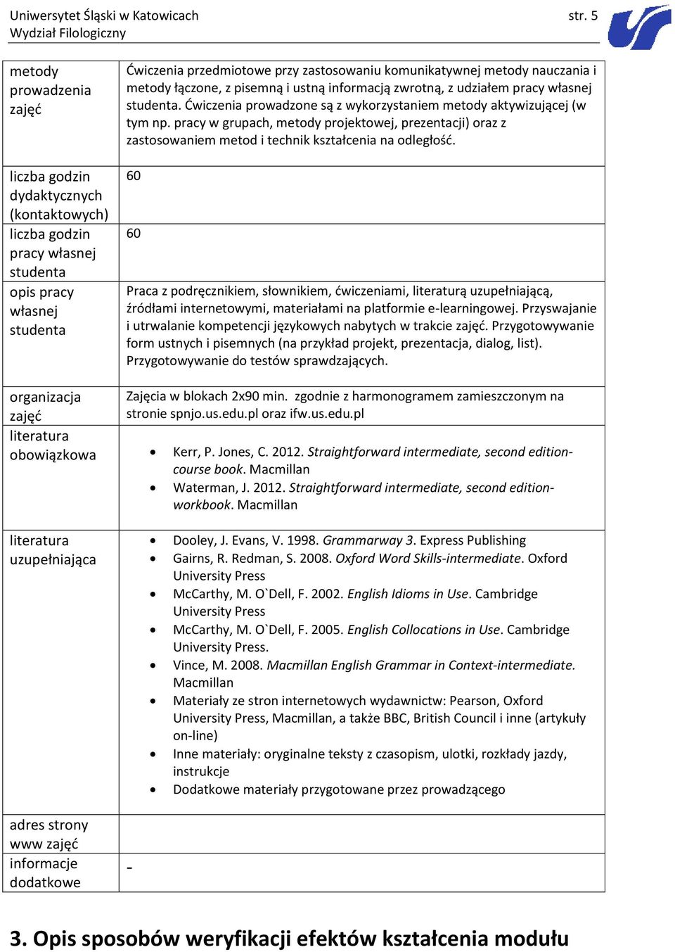 informacją zwrotną, z udziałem pracy własnej. Ćwiczenia prowadzone są z wykorzystaniem metody aktywizującej (w tym np.