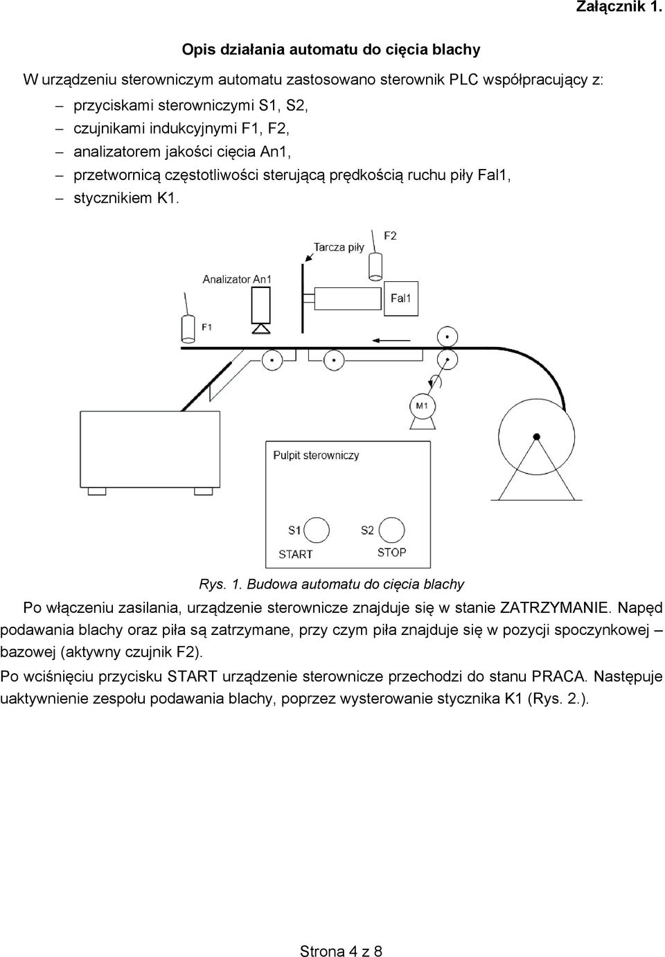 analizatorem jako ci ci cia An1, przetwornic cz stotliwo ci steruj c pr dko ci ruchu piły Fal1, stycznikiem K1. Rys. 1.