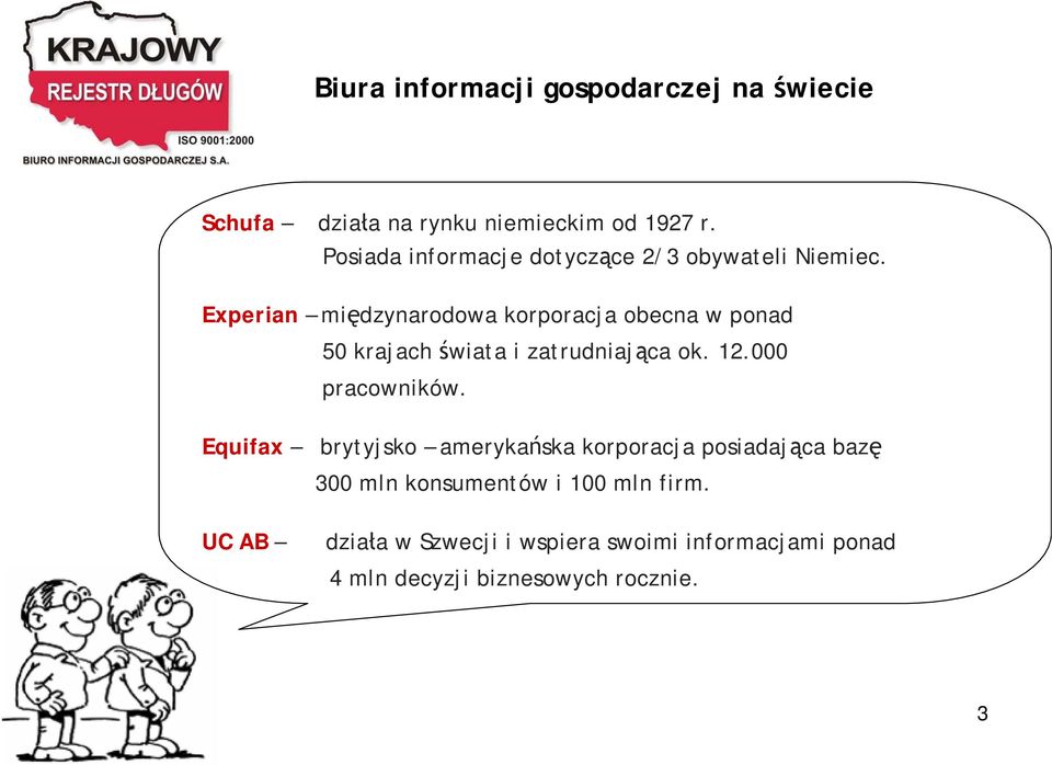 Experian międzynarodowa korporacja obecna w ponad 50 krajach świata i zatrudniająca ok. 12.000 pracowników.