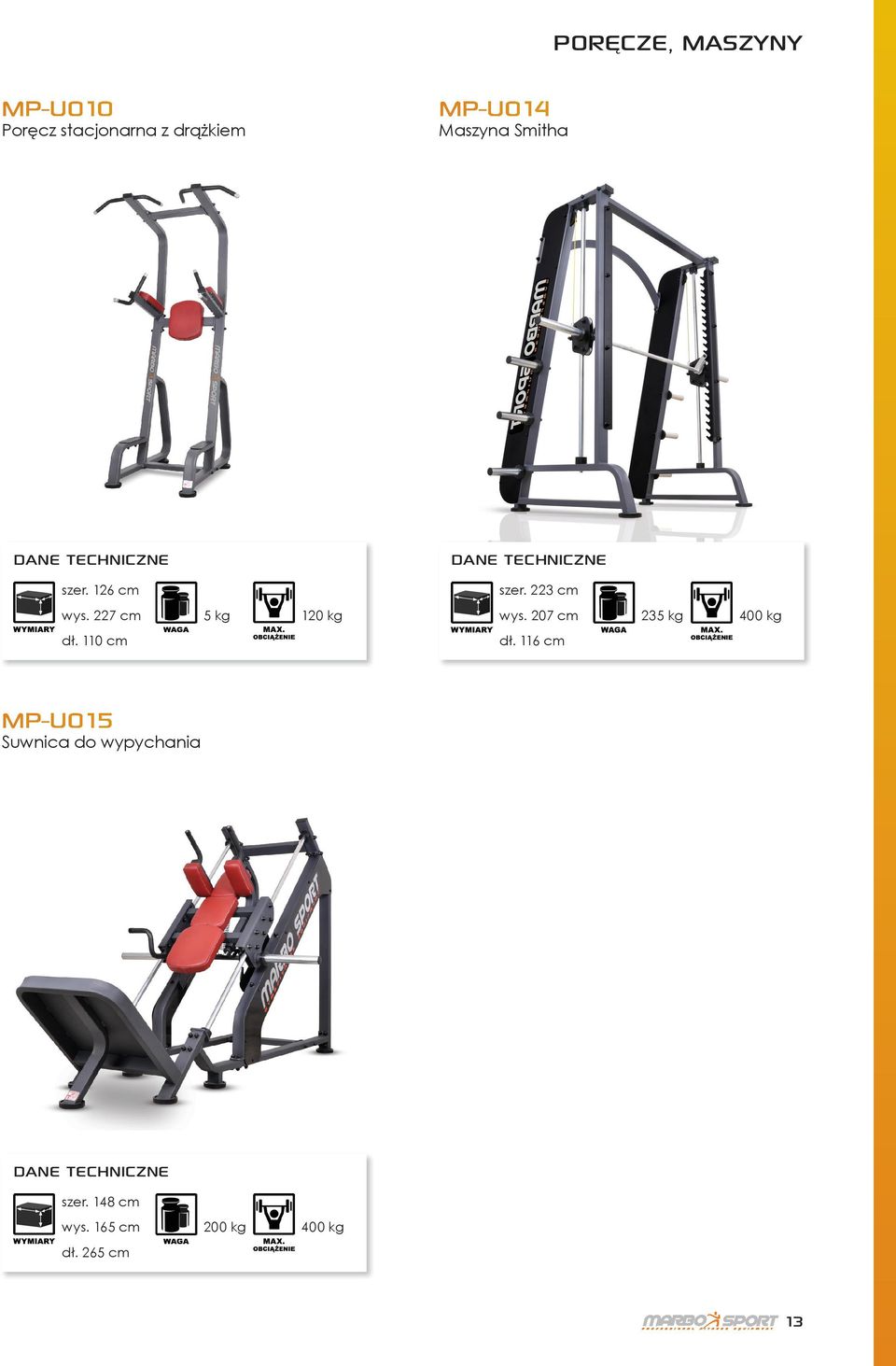 227 cm 5 kg 120 kg wys. 207 cm 235 kg 400 kg dł. 110 cm dł.