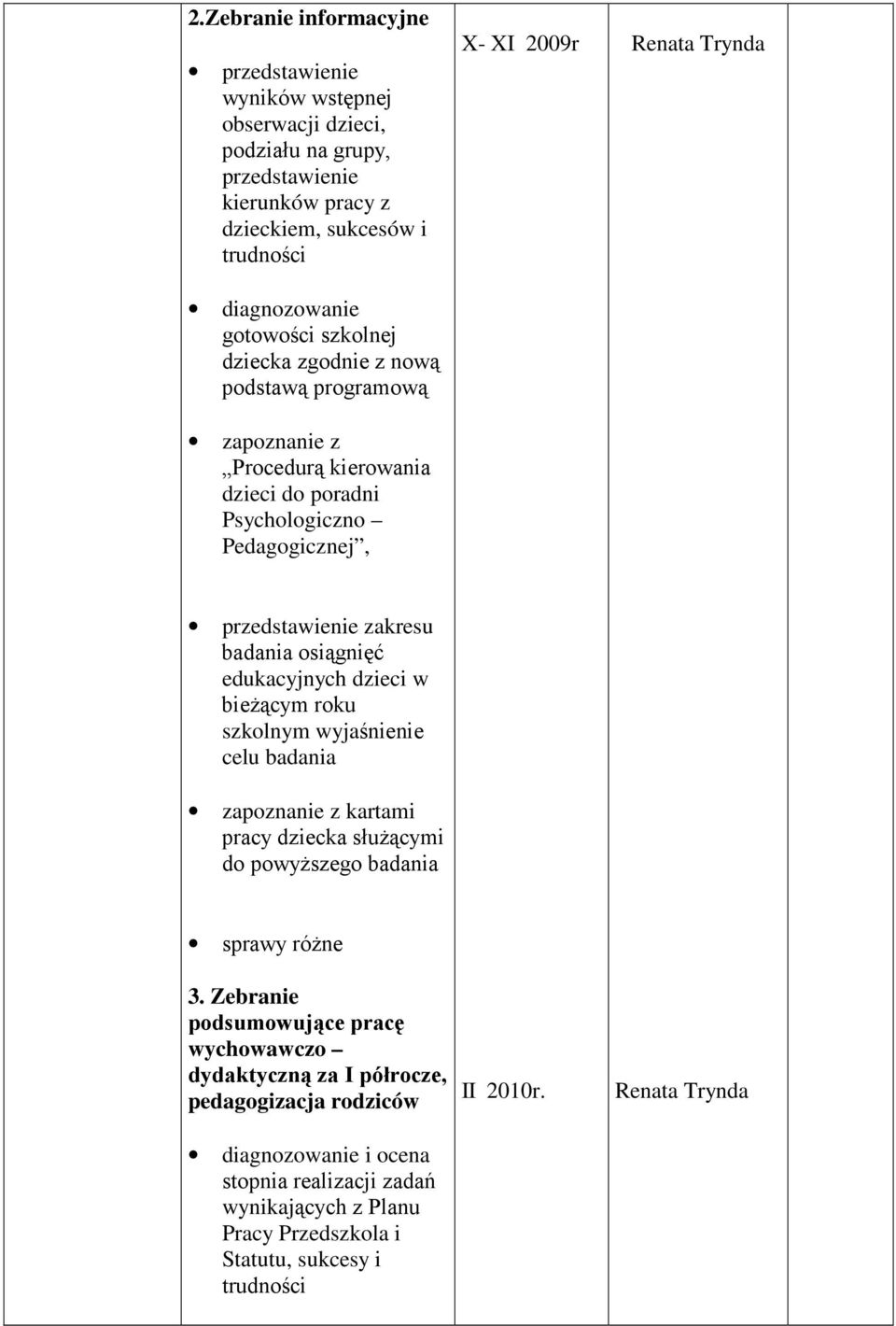 dzieci w bieŝącym roku szkolnym wyjaśnienie celu badania zapoznanie z kartami pracy dziecka słuŝącymi do powyŝszego badania sprawy róŝne 3.