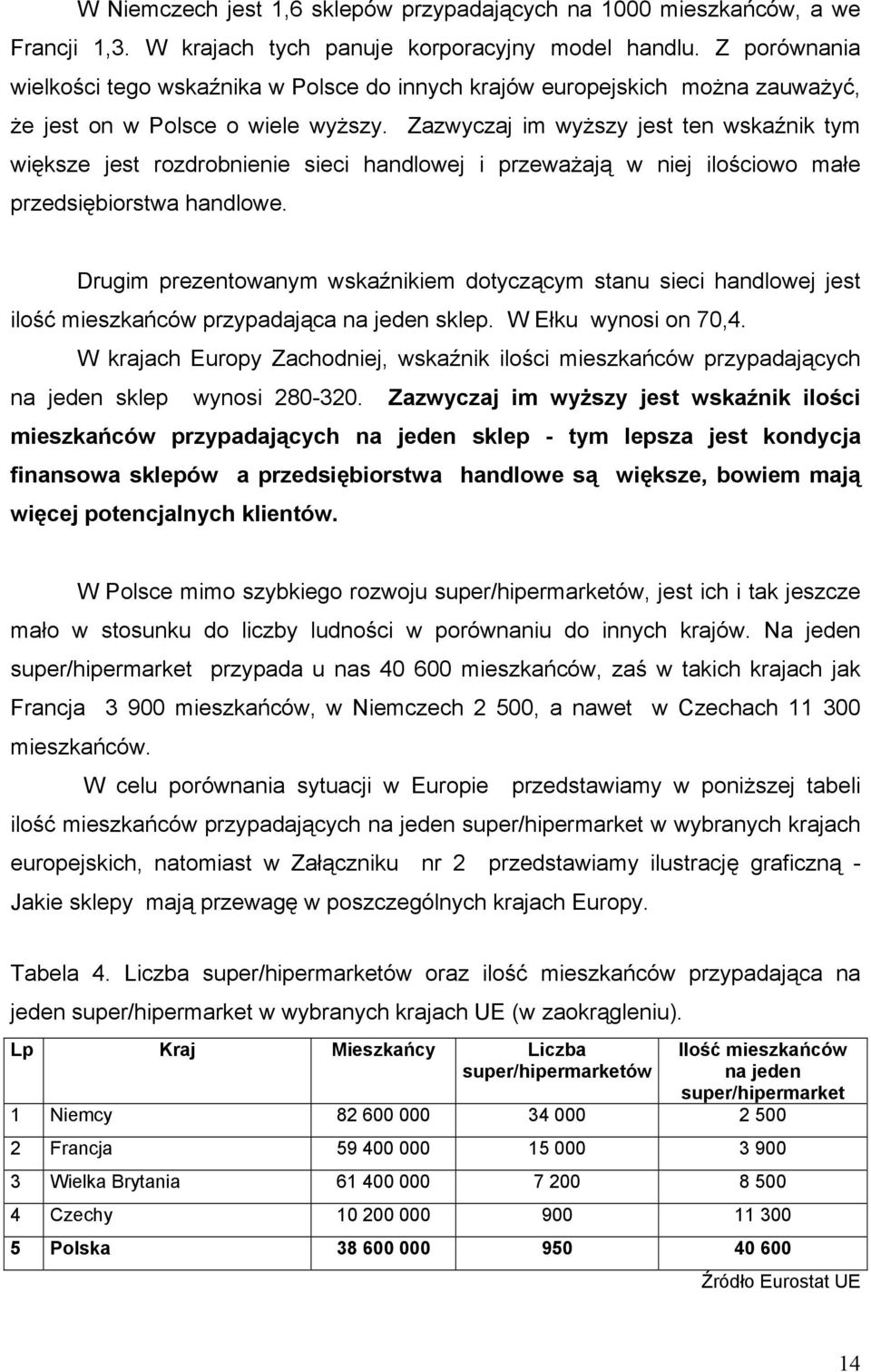 Zazwyczaj im wyższy jest ten wskaźnik tym większe jest rozdrobnienie sieci handlowej i przeważają w niej ilościowo małe przedsiębiorstwa handlowe.