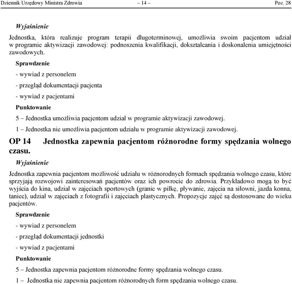 zawodowych. - przegląd dokumentacji pacjenta - wywiad z pacjentami 5 Jednostka umożliwia pacjentom udział w programie aktywizacji zawodowej.