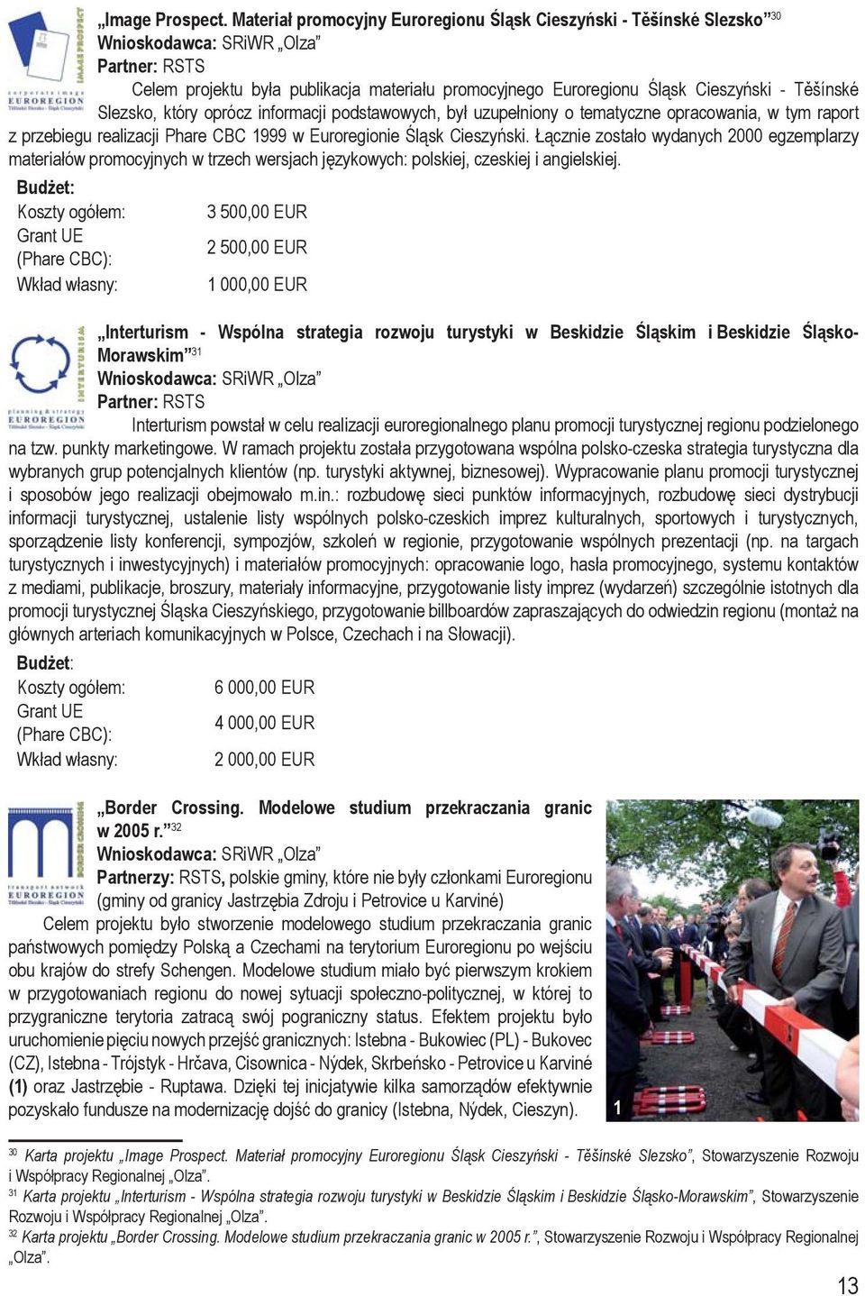 Těšínské Slezsko, który oprócz informacji podstawowych, był uzupełniony o tematyczne opracowania, w tym raport z przebiegu realizacji Phare CBC 1999 w Euroregionie Śląsk Cieszyński.