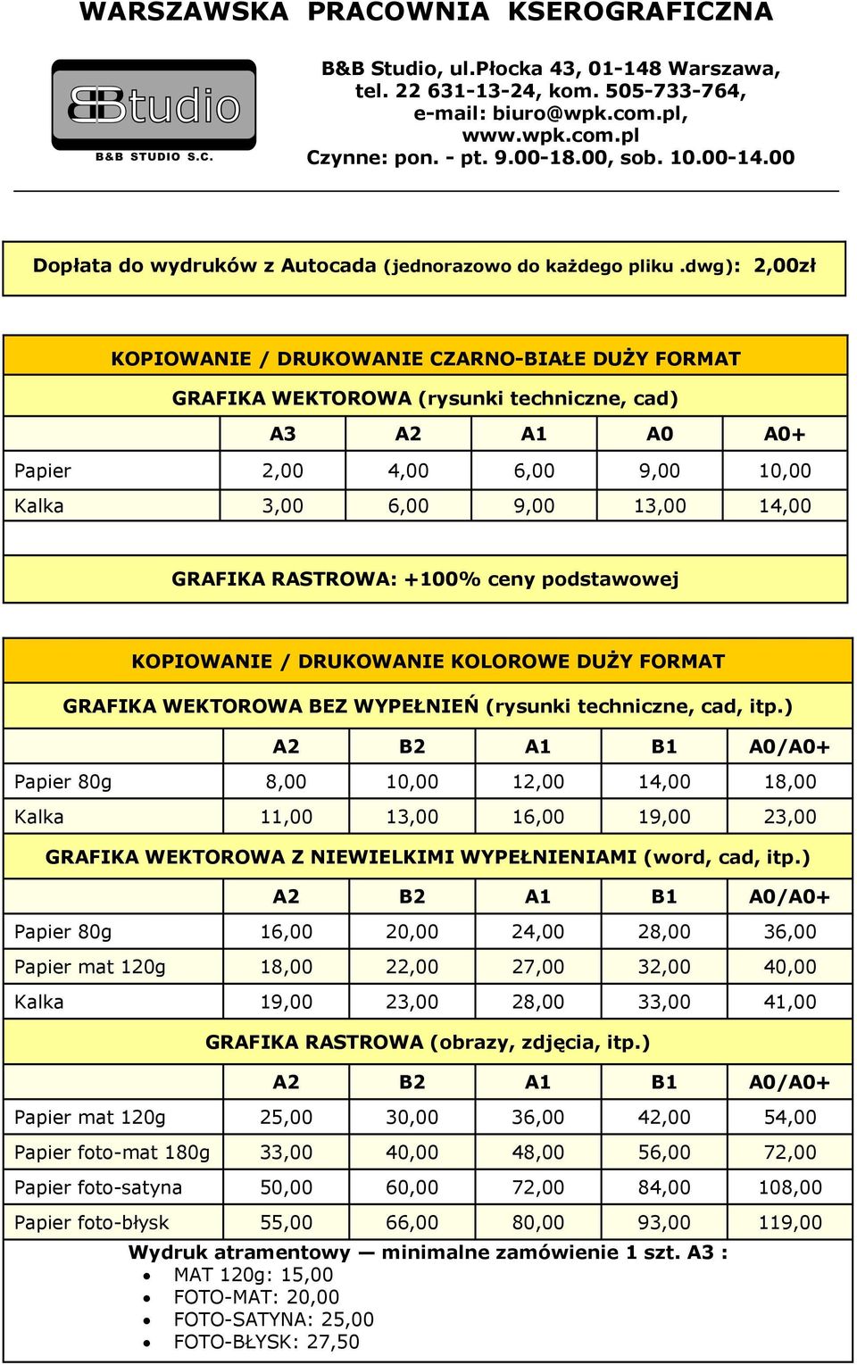 RASTROWA: +100% ceny podstawowej KOPIOWANIE / DRUKOWANIE KOLOROWE DUŻY FORMAT GRAFIKA WEKTOROWA BEZ WYPEŁNIEŃ (rysunki techniczne, cad, itp.