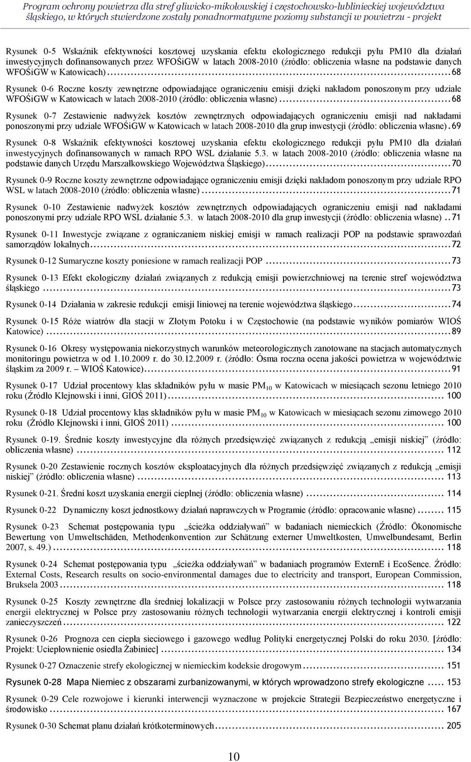 .. 68 Rysunek 0-6 Roczne koszty zewnętrzne odpowiadające ograniczeniu emisji dzięki nakładom ponoszonym przy udziale WFOŚiGW w Katowicach w latach 2008-2010 (źródło: obliczenia własne).