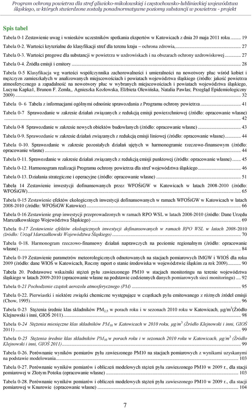 Wartości progowe dla substancji w powietrzu w uzdrowiskach i na obszarach ochrony uzdrowiskowej... 27 Tabela 0-4. Źródła emisji i emitory.