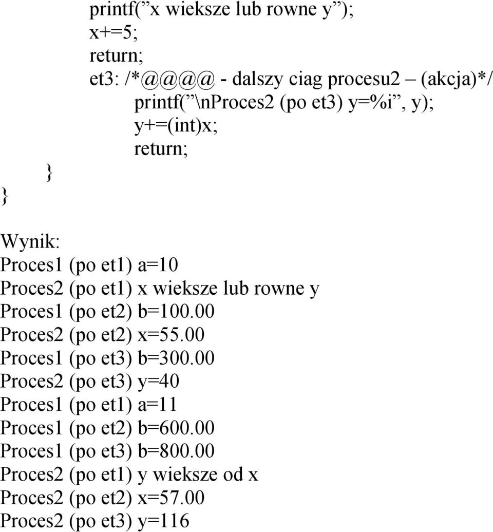 00 Proces2 (po et2) x=55.00 Proces1 (po et3) b=300.