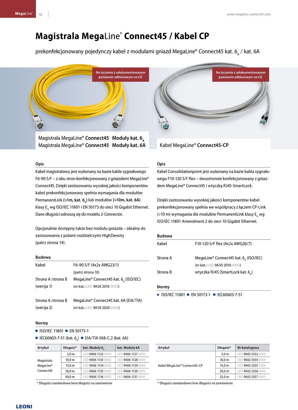 6A Kabel -CP Kabel magistralowy jest wykonany na bazie kabla sygnałowego F6-90 S/F z obu stron konfekcjonowany z gniazdami MegaLine Connect45.