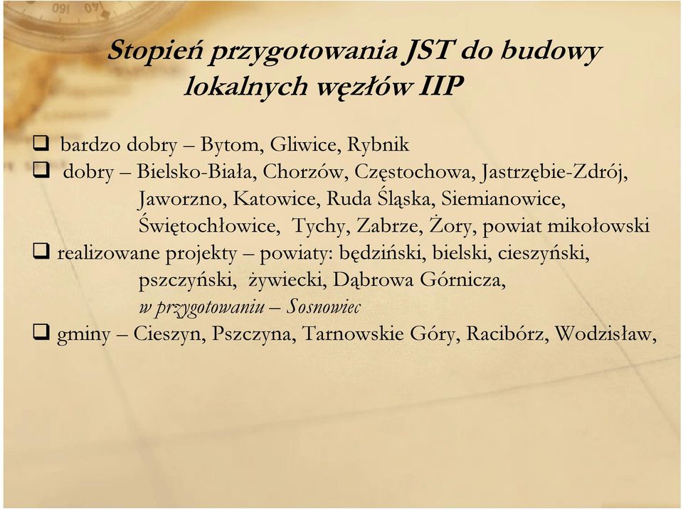 Świętochłowice, Tychy, Zabrze, Żory, powiat mikołowski realizowane projekty powiaty: będziński, bielski,