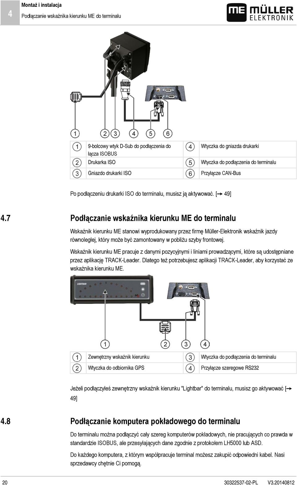 7 Podłączanie wskaźnika kierunku ME do terminalu Wskaźnik kierunku ME stanowi wyprodukowany przez firmę Müller-Elektronik wskaźnik jazdy równoległej, który może być zamontowany w pobliżu szyby