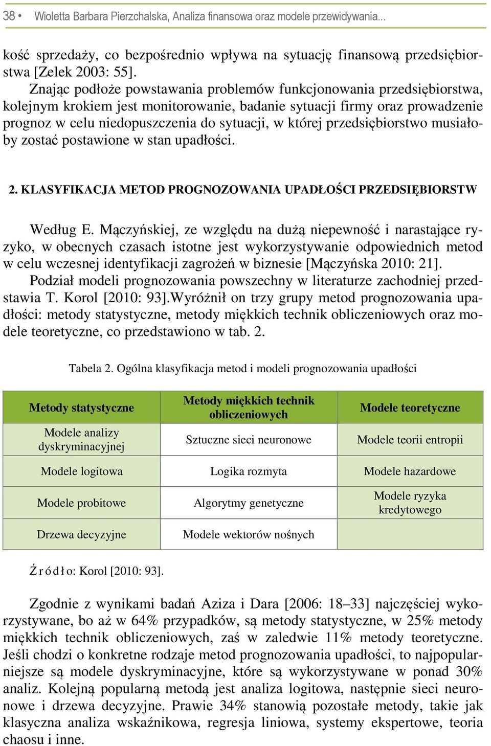 przedsiębiorstwo musiałoby zostać postawione w stan upadłości. 2. KLASYFIKACJA METOD PROGNOZOWANIA UPADŁOŚCI PRZEDSIĘBIORSTW Według E.