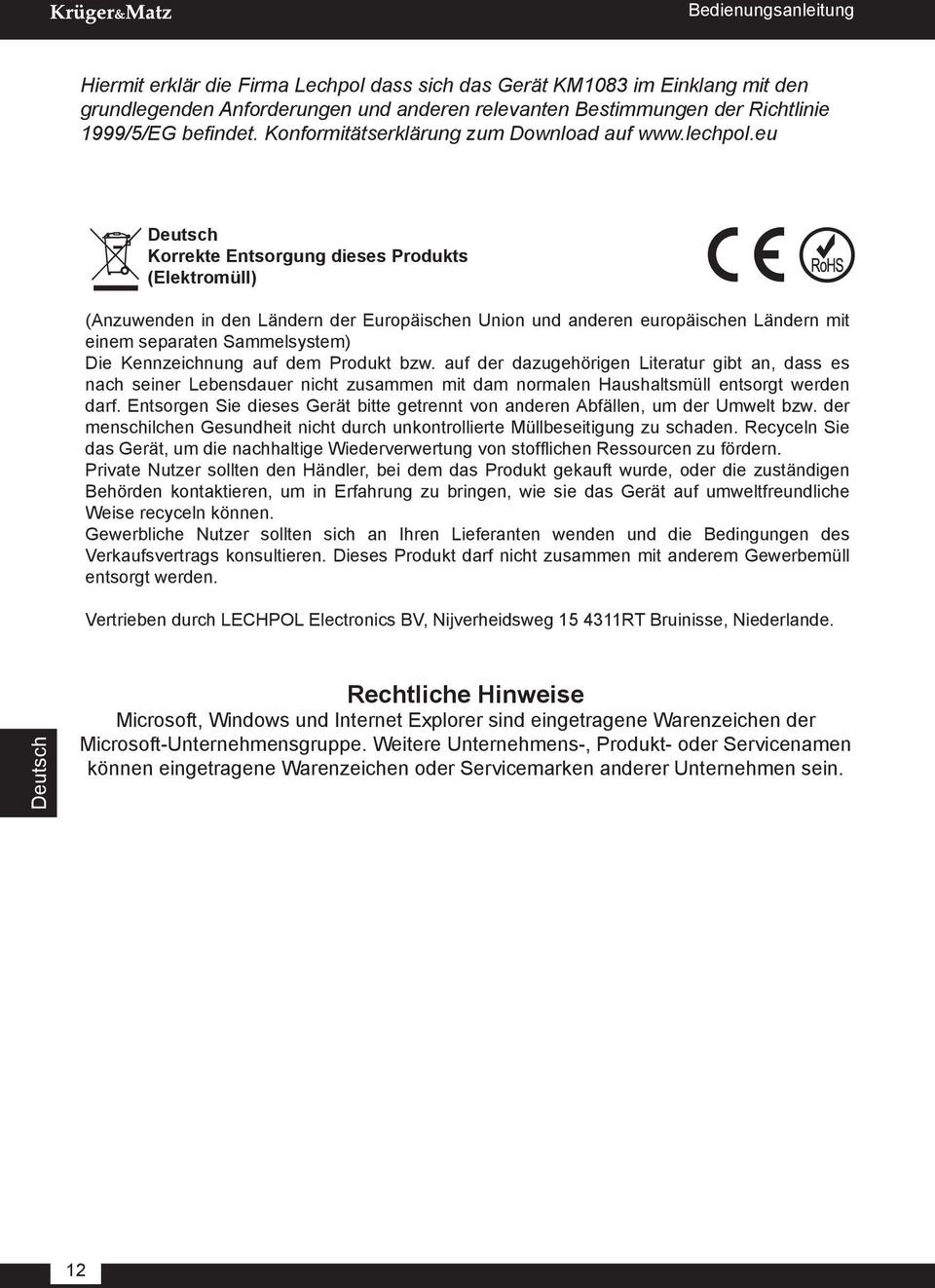 eu Deutsch Korrekte Entsorgung dieses Produkts (Elektromüll) (Anzuwenden in den Ländern der Europäischen Union und anderen europäischen Ländern mit einem separaten Sammelsystem) Die Kennzeichnung auf