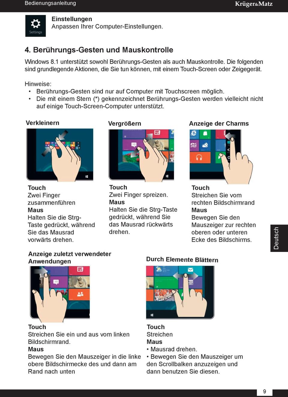 Die mit einem Stern (*) gekennzeichnet Berührungs-Gesten werden vielleicht nicht auf einige -Screen-Computer unterstützt.