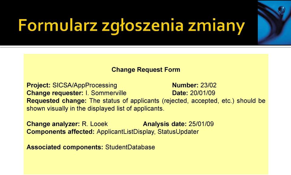 ) should be shown visually in the displayed list of applicants. Change analyzer: R.