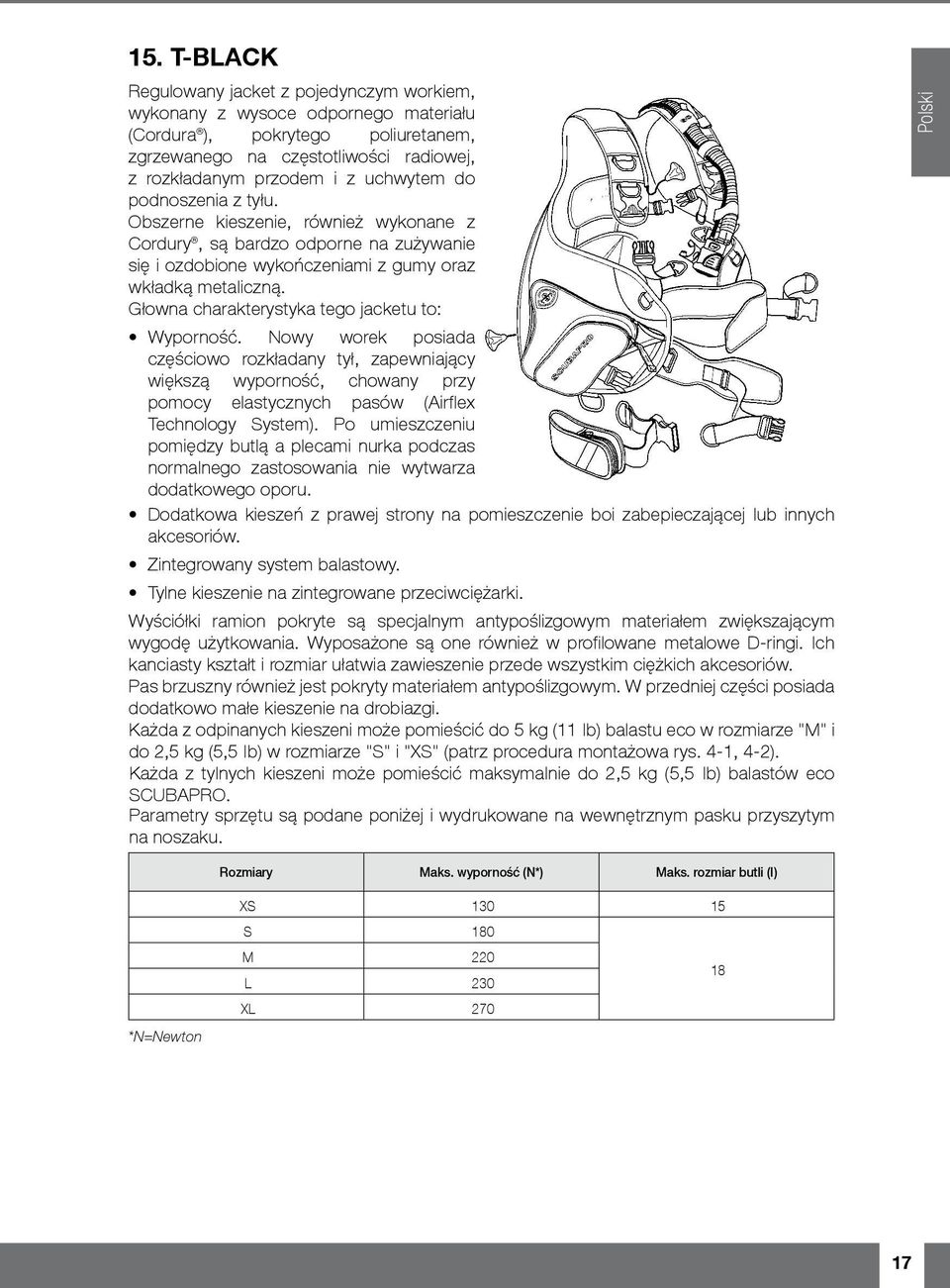 Głowna charakterystyka tego jacketu to: Wyporność. Nowy worek posiada częściowo rozkładany tył, zapewniający większą wyporność, chowany przy pomocy elastycznych pasów (Airflex Technology System).