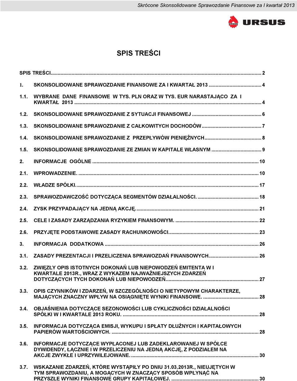 INFORMACJE OGÓLNE... 10 2.1. WPROWADZENIE.... 10 2.2. WŁADZE SPÓŁKI.... 17 2.3. SPRAWOZDAWCZOŚĆ DOTYCZĄCA SEGMENTÓW DZIAŁALNOŚCI.... 18 2.4. ZYSK PRZYPADAJĄCY NA JEDNĄ AKCJĘ.... 21 2.5.