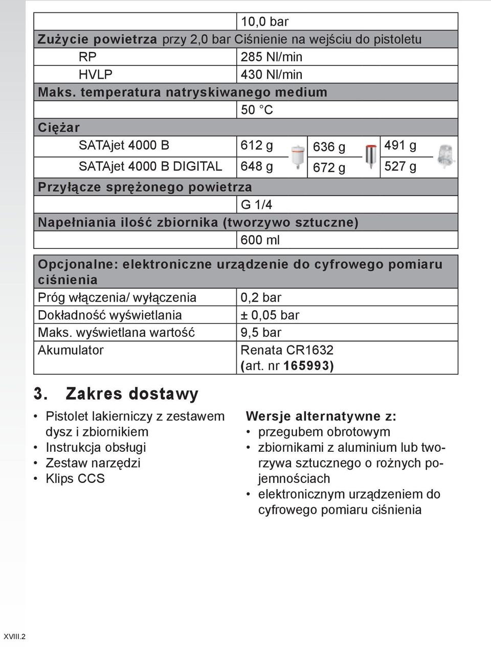 sztuczne) 600 ml Opcjonalne: elektroniczne urządzenie do cyfrowego pomiaru ciśnienia Próg włączenia/ wyłączenia 0,2 bar Dokładność wyświetlania ± 0,05 bar Maks.