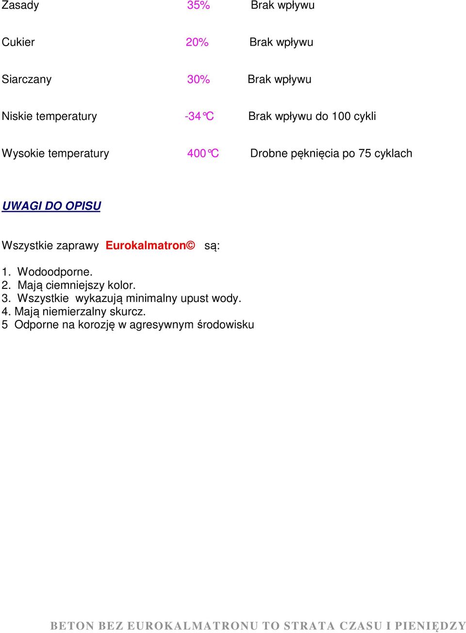 Wszystkie zaprawy Eurokalmatron są: 1. Wodoodporne. 2. Mają ciemniejszy kolor. 3.