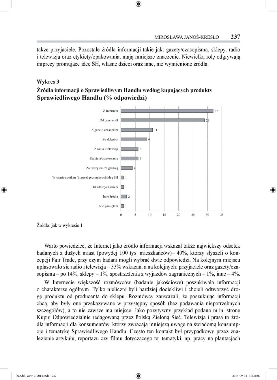 Wykres 3 Źródła informacji o Sprawiedliwym Handlu według kupujących produkty Sprawiedliwego Handlu (% odpowiedzi) Źródło: jak w wykresie 1.