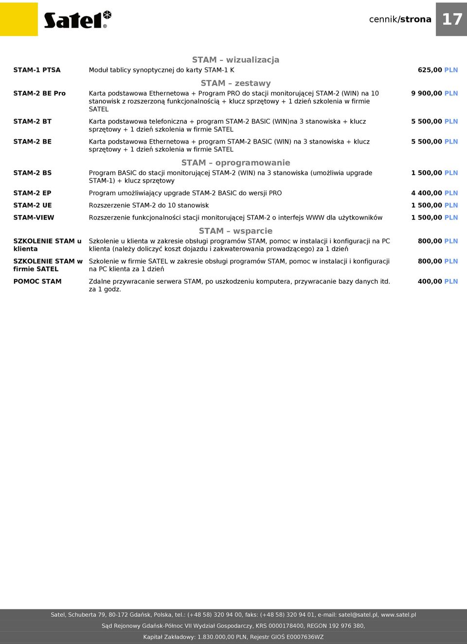 klienta SZKOLENIE STAM w firmie SATEL POMOC STAM STAM zestawy Karta podstawowa Ethernetowa + Program PRO do stacji monitorującej STAM-2 (WIN) na 10 stanowisk z rozszerzoną funkcjonalnością + klucz