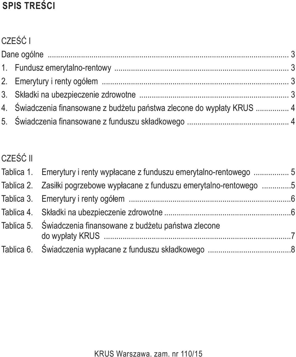 Emerytury i renty wypłacane z funduszu emerytalno-rentowego... 5 Tablica 2. Zasiłki pogrzebowe wypłacane z funduszu emerytalno-rentowego...5 Tablica 3.