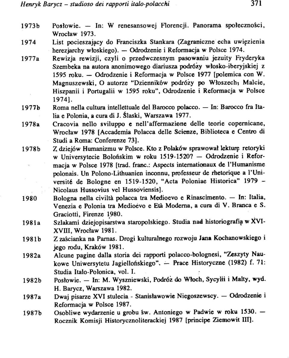 1977a Rewizja rewizji, czyli o przedwczesnym pasowaniu jezuity Fryderyka Szembeka na autora anonimowego diariusza podróiy wlosko-iberyjskiej z 1595 roku.