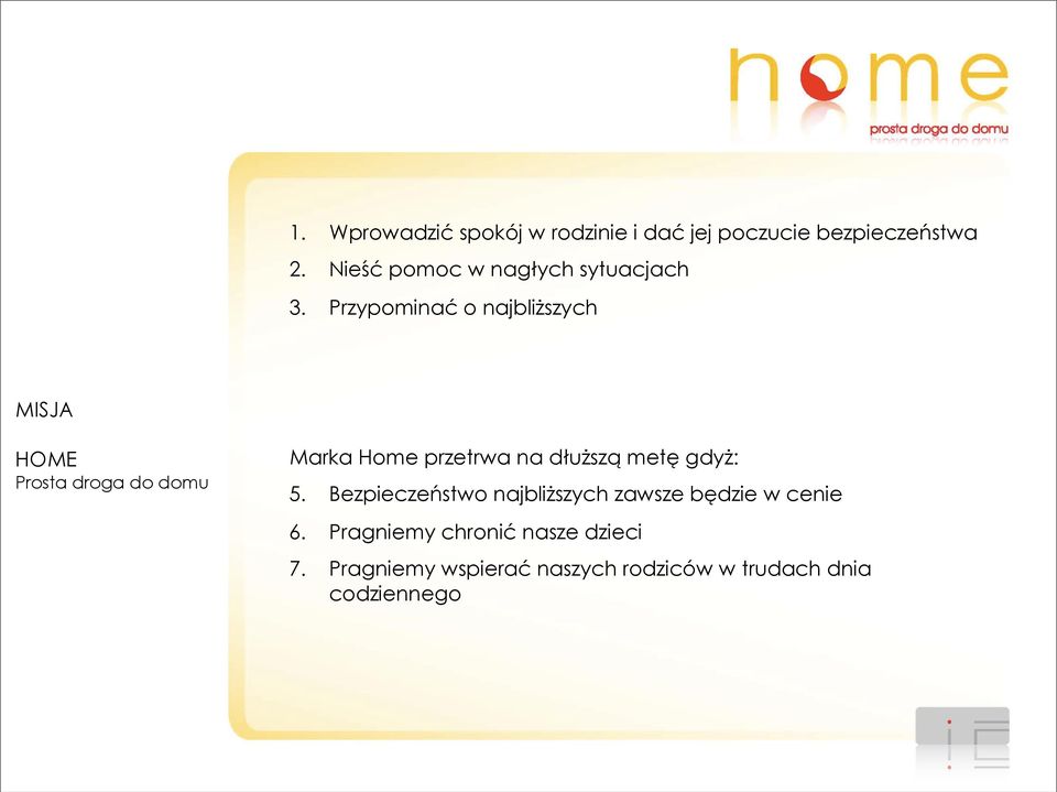 Przypominać o najbliższych MISJA Marka Home przetrwa na dłuższą metę gdyż: 5.