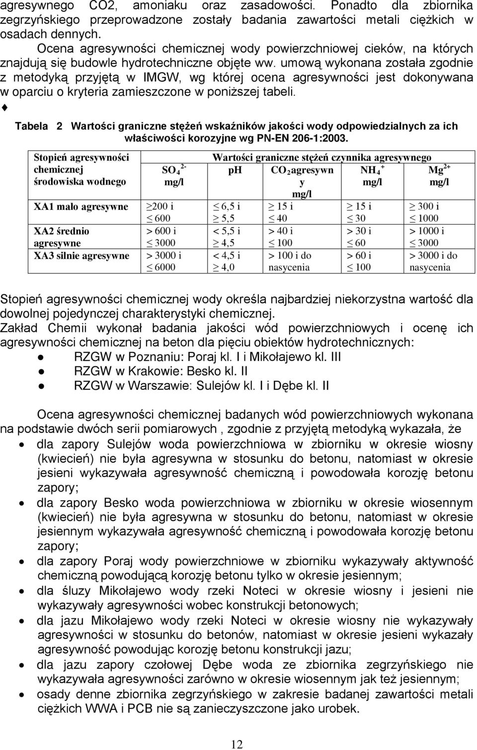 umową wykonana została zgodnie z metodyką przyjętą w IMGW, wg której ocena agresywności jest dokonywana w oparciu o kryteria zamieszczone w poniższej tabeli.