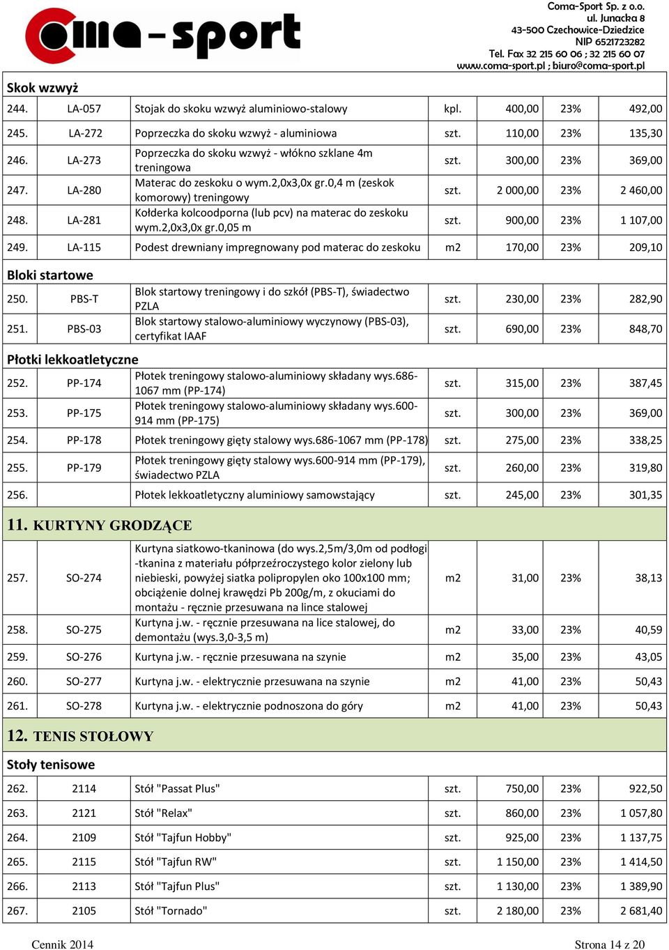 0,4 m (zeskok komorowy) treningowy Kołderka kolcoodporna (lub pcv) na materac do zeskoku wym.2,0x3,0x gr.0,05 m szt. 300,00 23% 369,00 szt. 2 000,00 23% 2 460,00 szt. 900,00 23% 1 107,00 249.