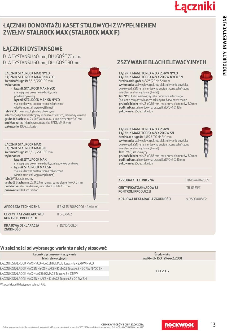 STALROCK MAX SN NYCO stal nierdzewna austenityczna zakończona wiertłem ze stali węglowej (bimet) łeb NYCO: dwunastokątny łeb z tworzywa sztucznego (poliamid zbrojony włóknem szklanym), barwiony w